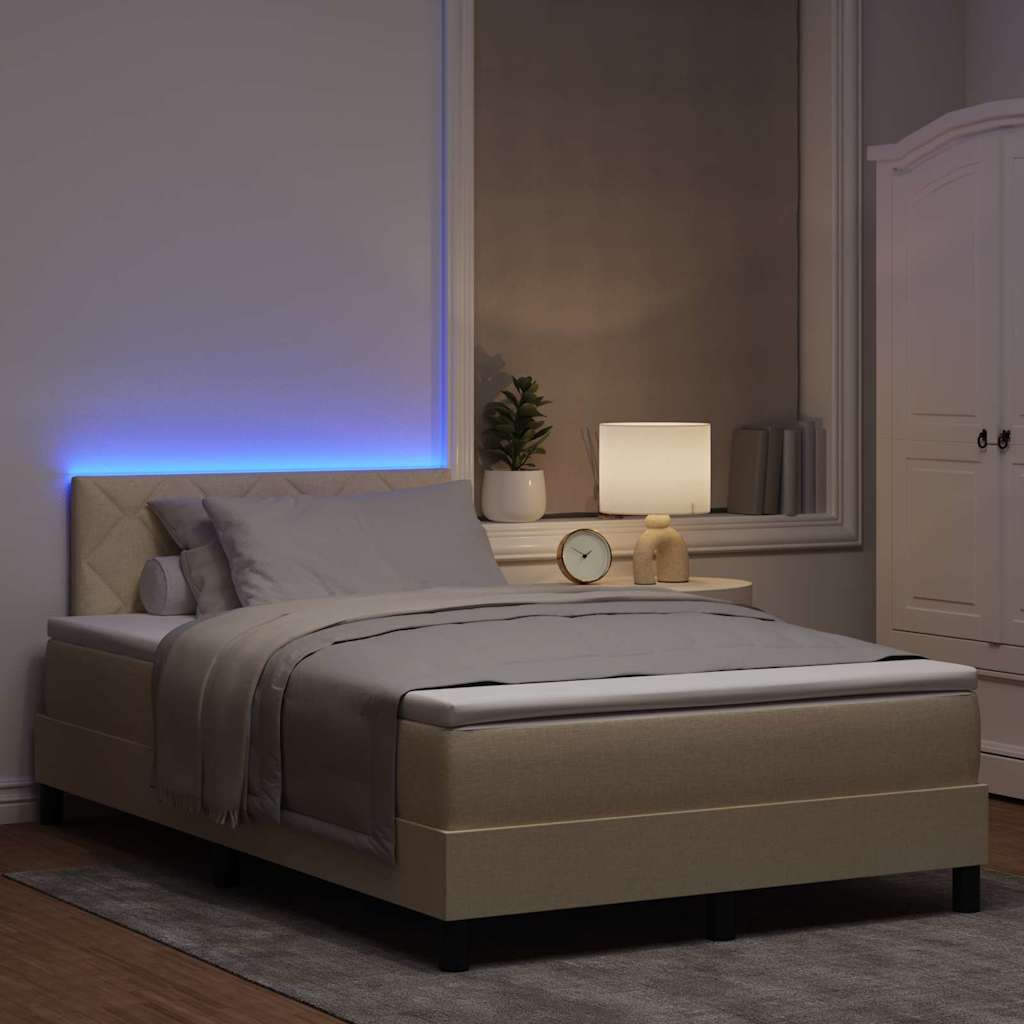 Letto a molle con strisce LED Crema 120 x 190 cm Tessuto | homemem39