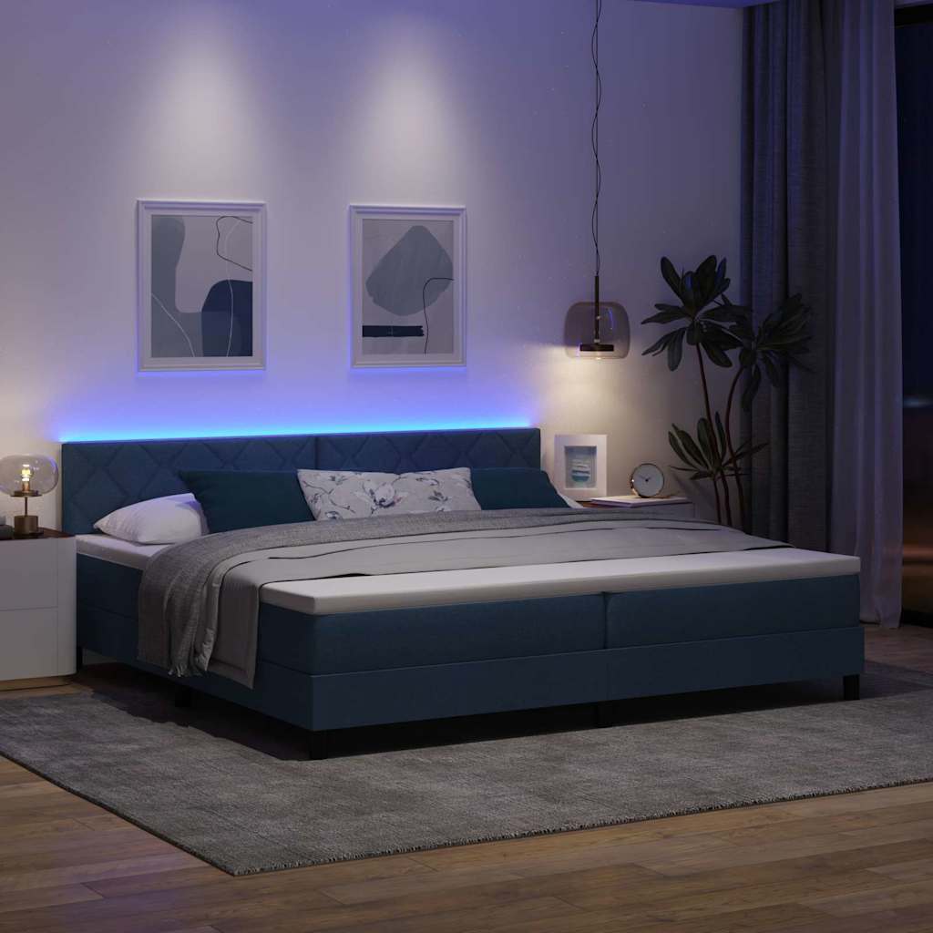 Letto a molle con cuscino con testiera Blu 200 x 200 cm Tessuto | homemem39
