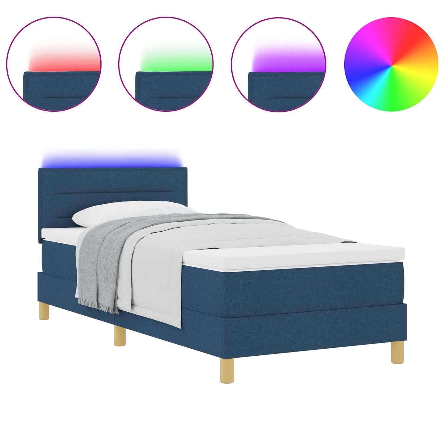 Letto a Sorgente LED con materasso Blu 90 x 190 cm Tessuto