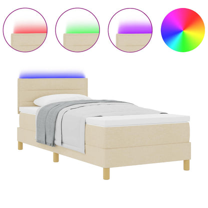Letto a Sorgente LED con materasso Crema 100 x 200 cm Tessuto