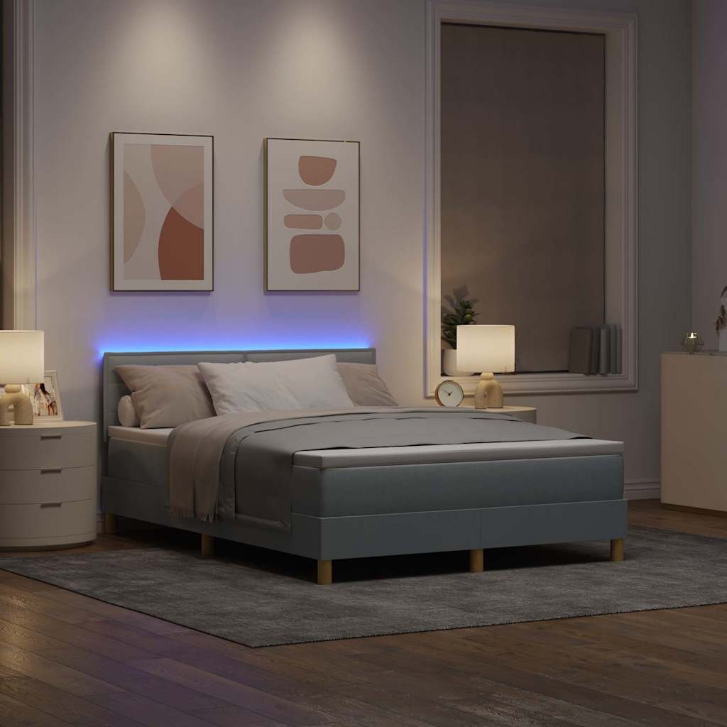 Letto a Sorgente LED Grigio chiaro 140 x 190 cm Tessuto | homemem39