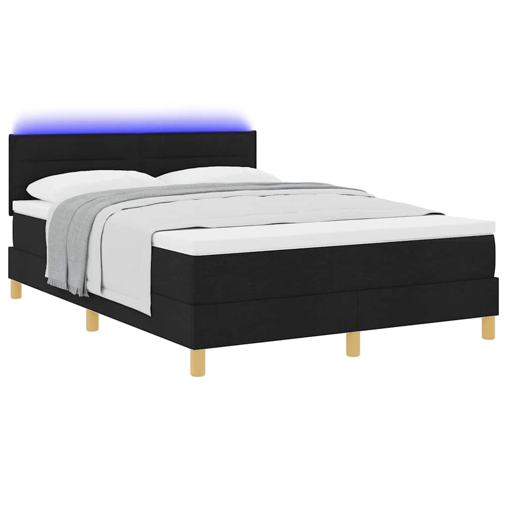 Letto a Sorgente LED con materasso Nero 140 x 200 cm Tessuto