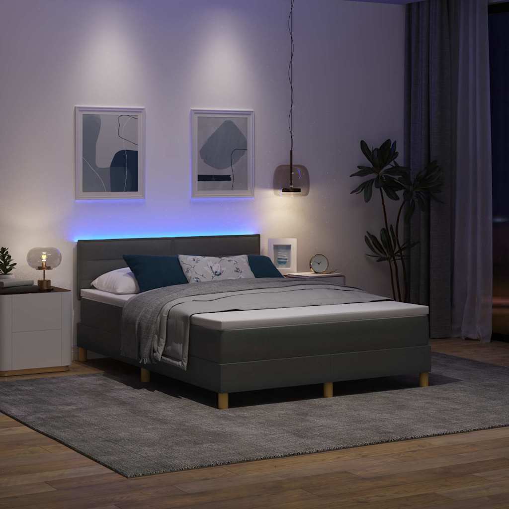 Letto a Sorgente LED Grigio scuro 160 x 200 cm Tessuto | homemem39