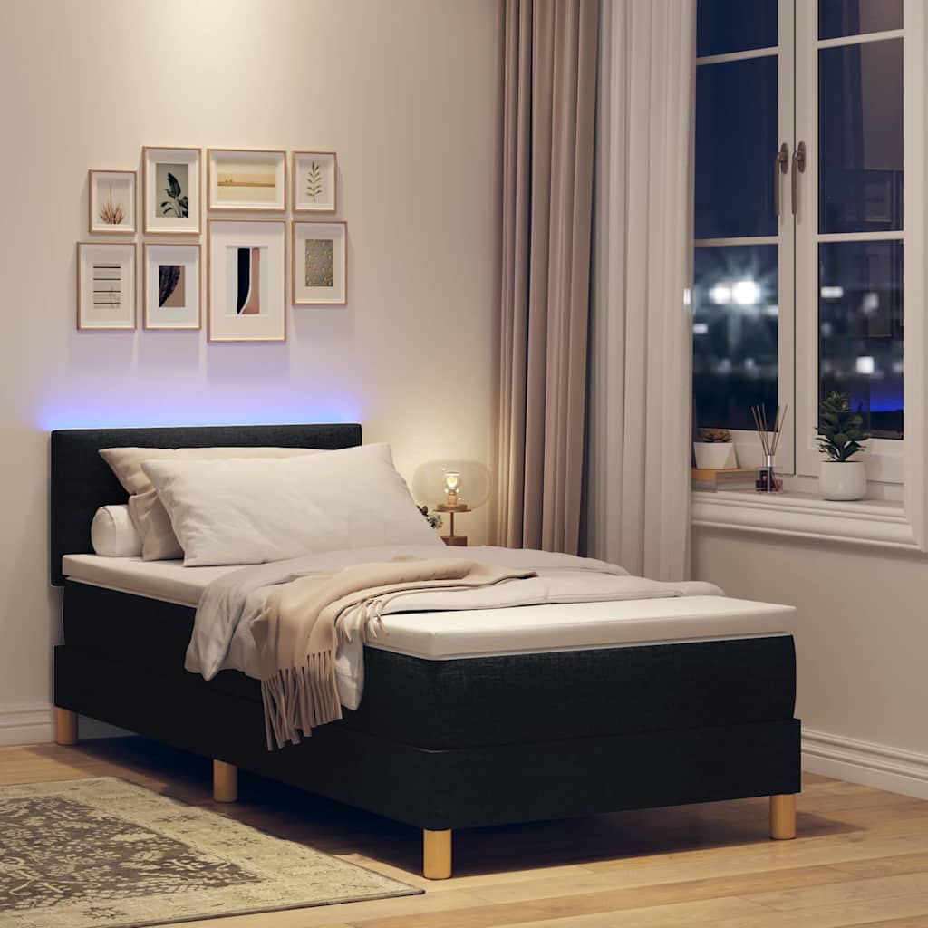 Letto a Sorgente LED con strisce LED Nero 80 x 200 cm Tessuto | homemem39