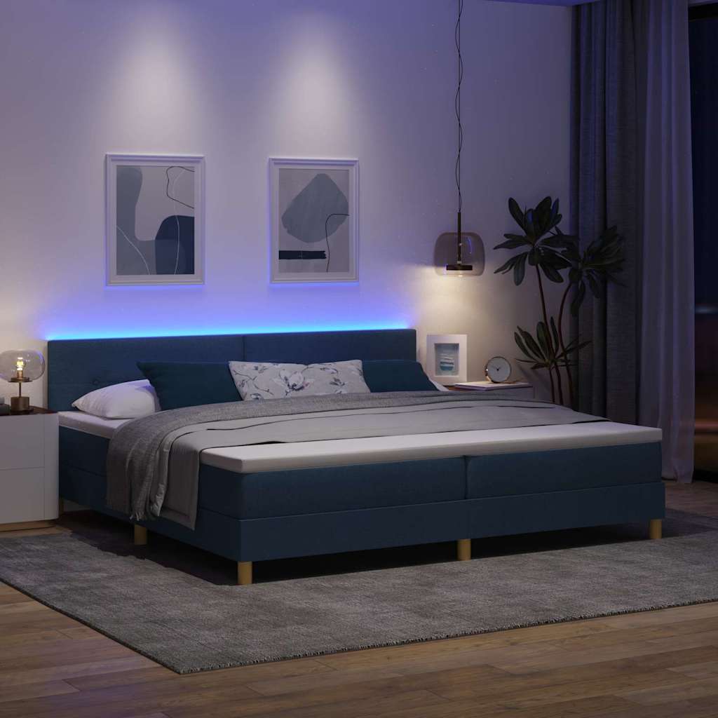 Letto a Sorgente LED con strisce LED Blu 200 x 200 cm Tessuto | homemem39