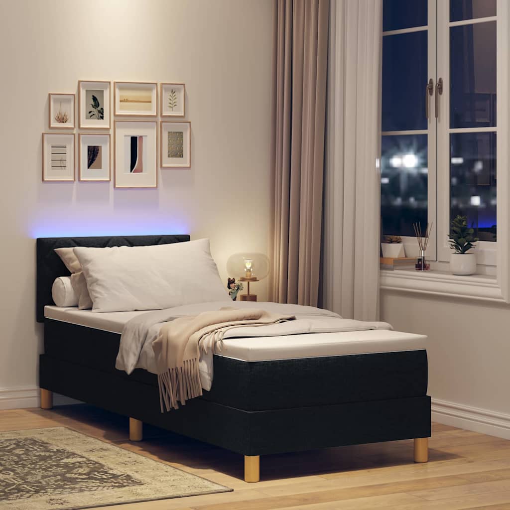 Letto a Sorgente LED con cuscino Nero 80 x 200 cm Tessuto | homemem39