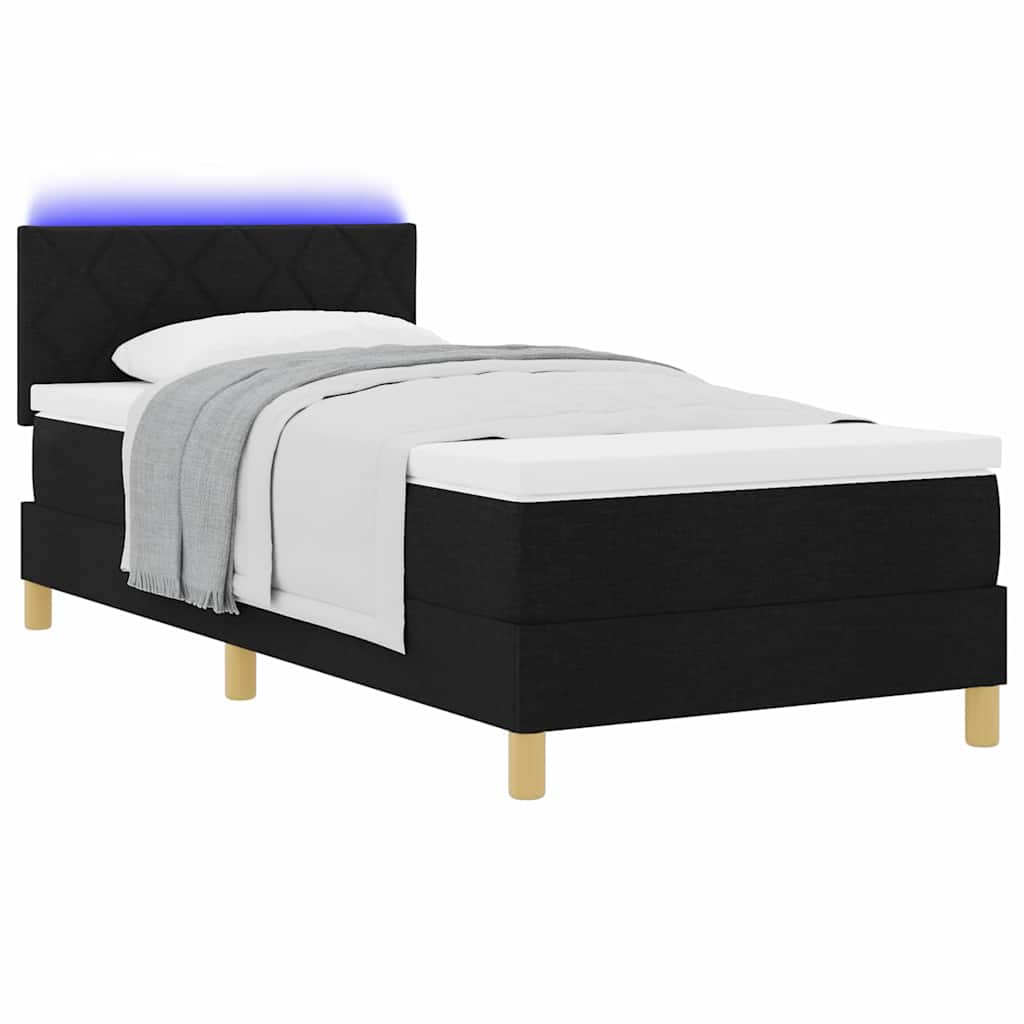 Letto a Sorgente LED con materasso Nero 90 x 190 cm Tessuto