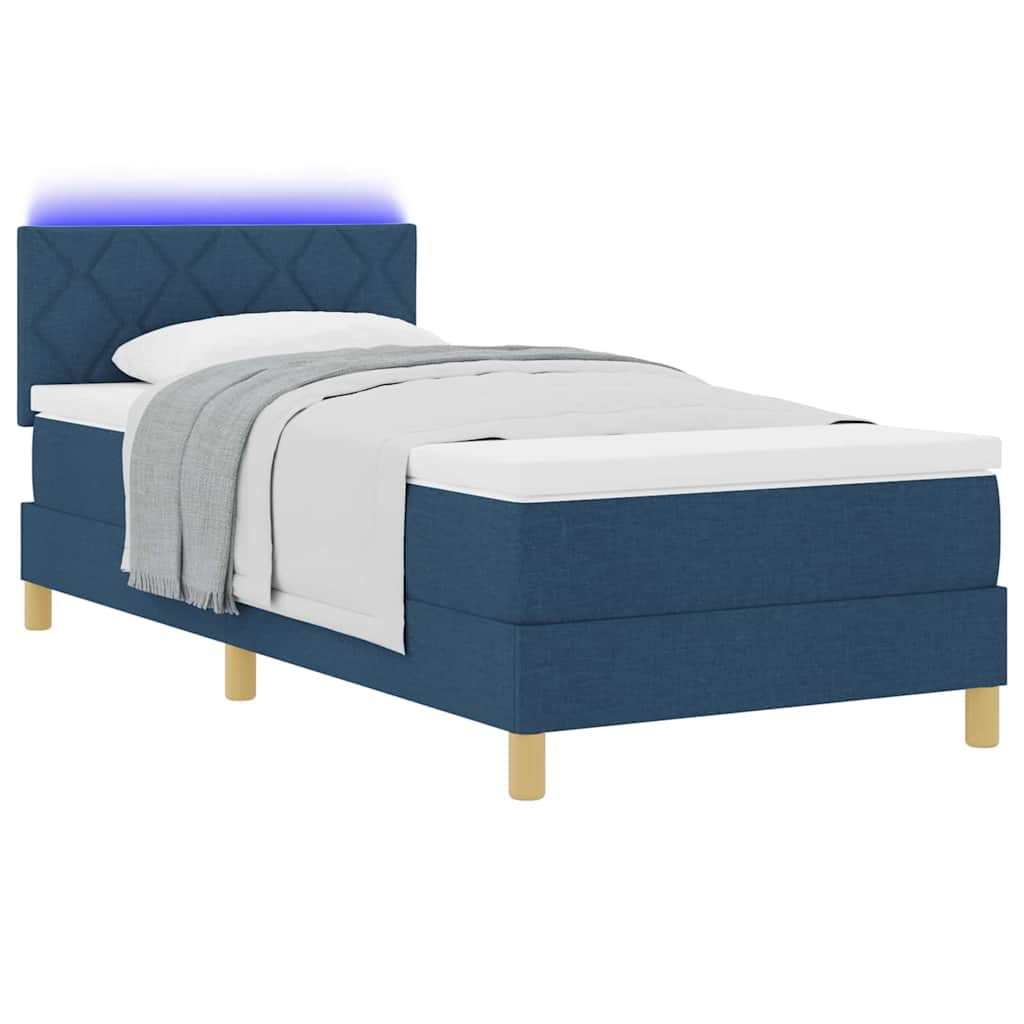 Letto a Sorgente LED con materasso Blu 90 x 190 cm Tessuto