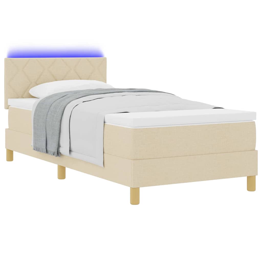 Letto a Sorgente LED con materasso Crema 90 x 200 cm Tessuto