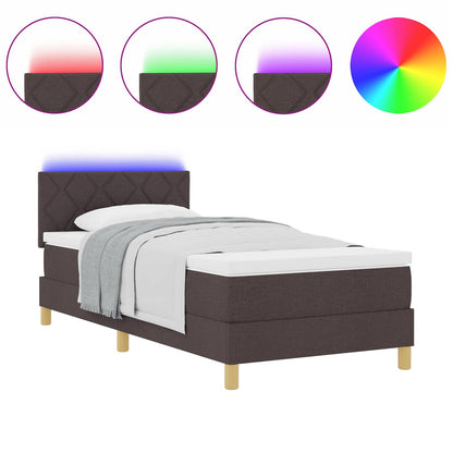 Letto a Sorgente LED Marrone Scuro 100 x 200 cm Tessuto