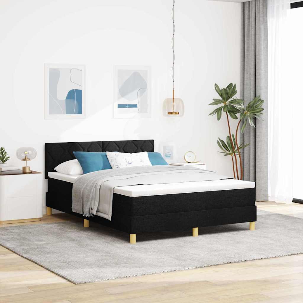 Letto a Sorgente LED con strisce LED Nero 140 x 190 cm Tessuto | homemem39