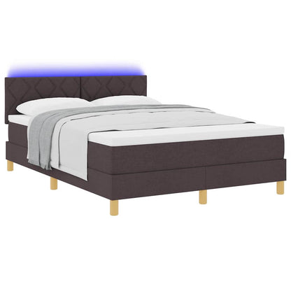 Letto a Sorgente LED Marrone Scuro 140 x 200 cm Tessuto
