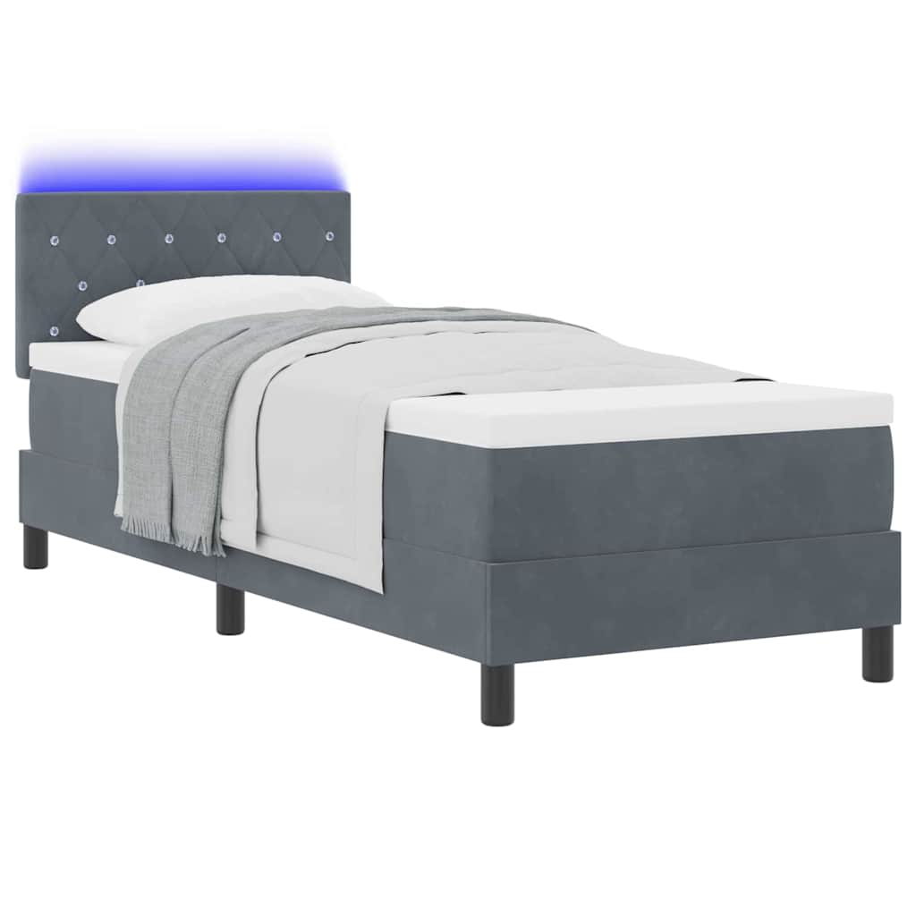 Letto a Sorgente LED con led Grigio scuro 80 x 200 cm Velluto | homemem39