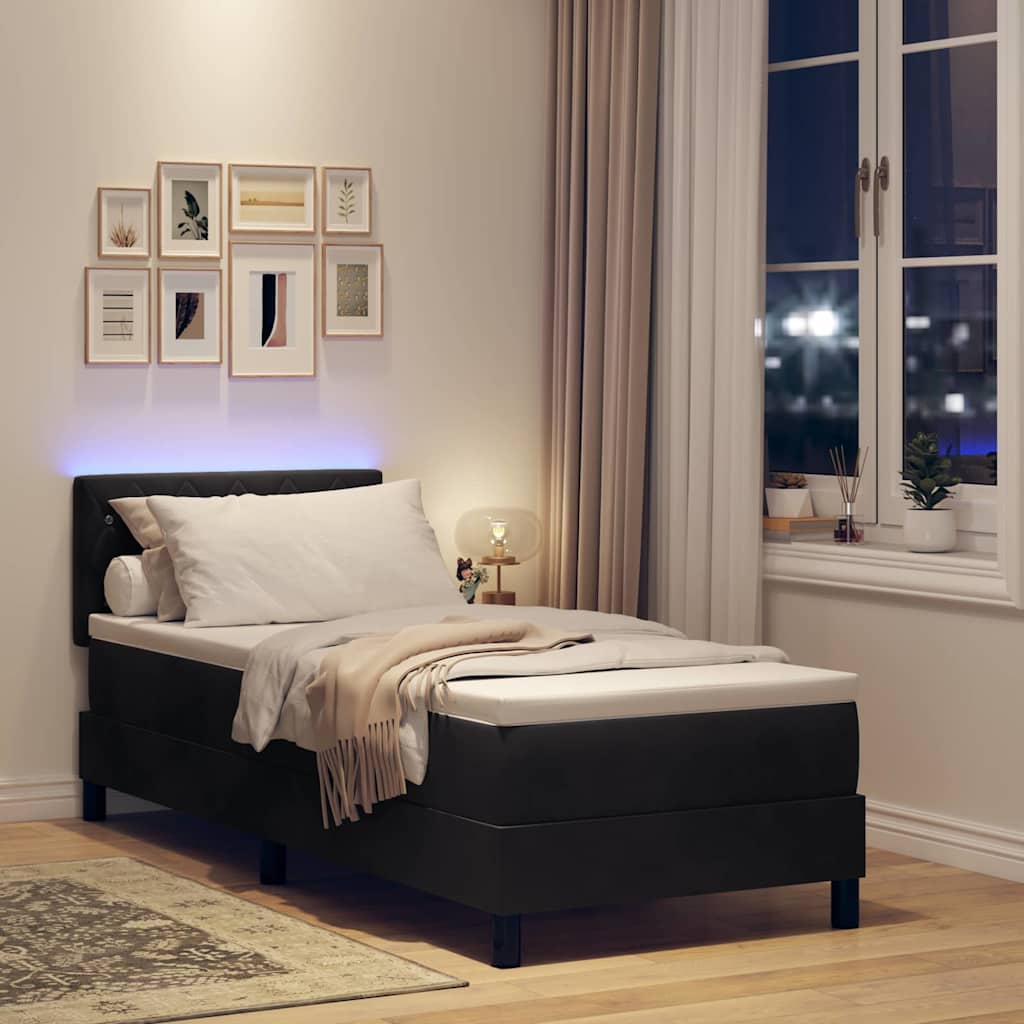 Letto a Sorgente LED con materasso Nero 80 x 200 cm Velluto | homemem39