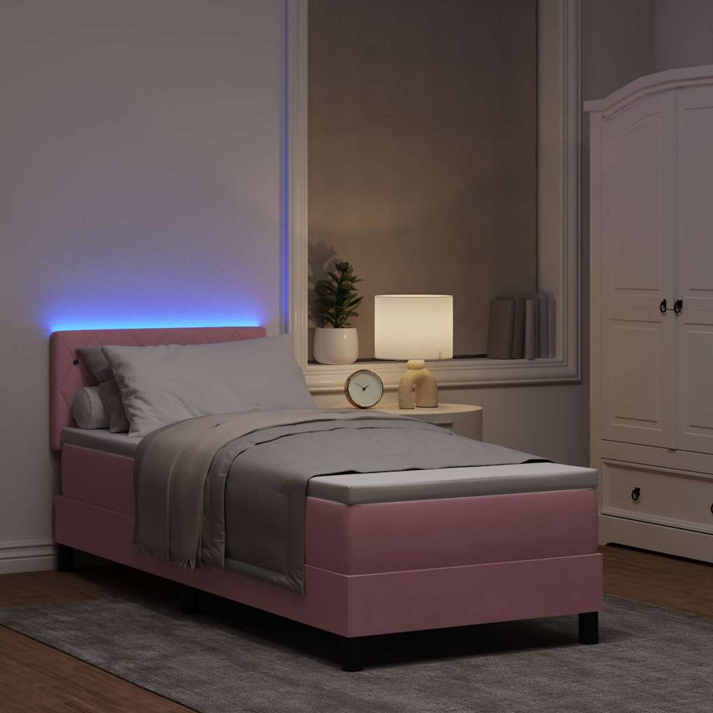 Letto a Sorgente LED con materasso Rosa 80 x 200 cm Velluto | homemem39