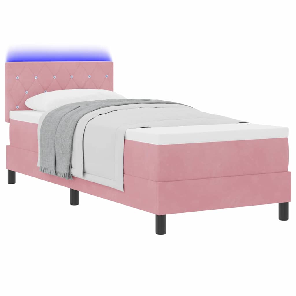 Letto a Sorgente LED con materasso Rosa 80 x 200 cm Velluto | homemem39