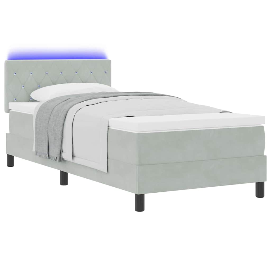 Letto a Sorgente LED con led Grigio chiaro 90 x 190 cm Velluto | homemem39