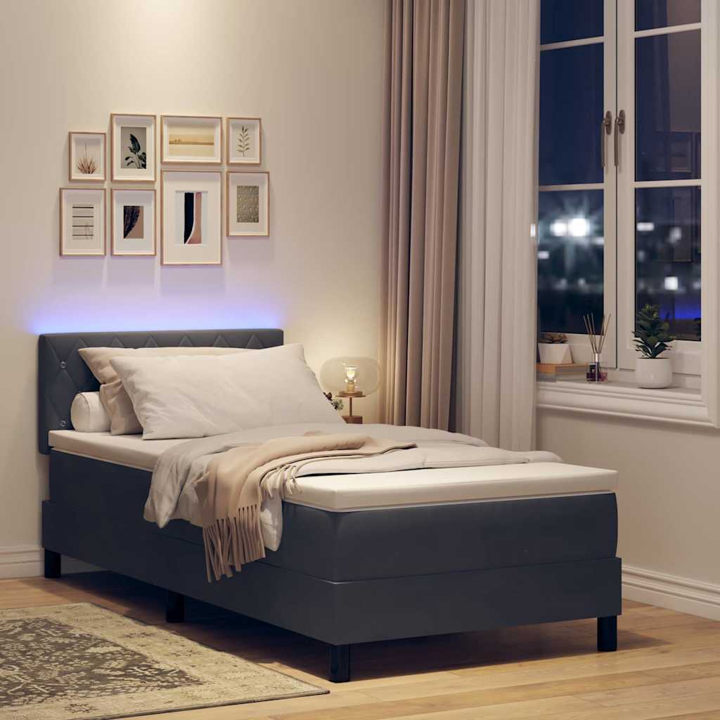 Letto a Sorgente LED con led Grigio scuro 90 x 200 cm Velluto | homemem39