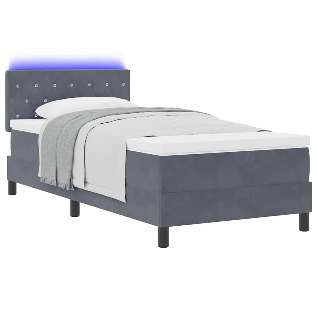 Letto a Sorgente LED con led Grigio scuro 90 x 200 cm Velluto | homemem39