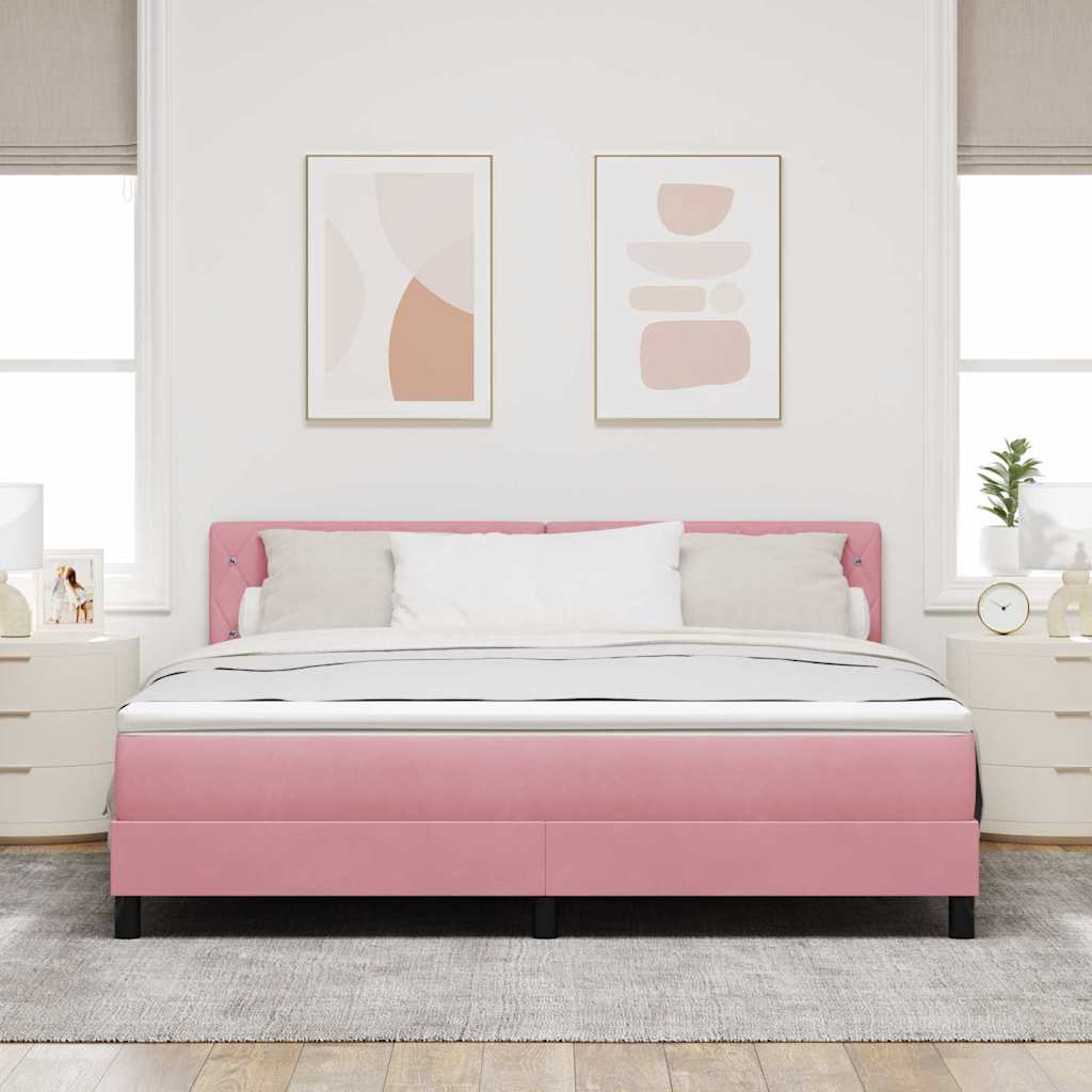 Letto a Sorgente LED con materasso Rosa 180 x 200 cm Velluto | homemem39