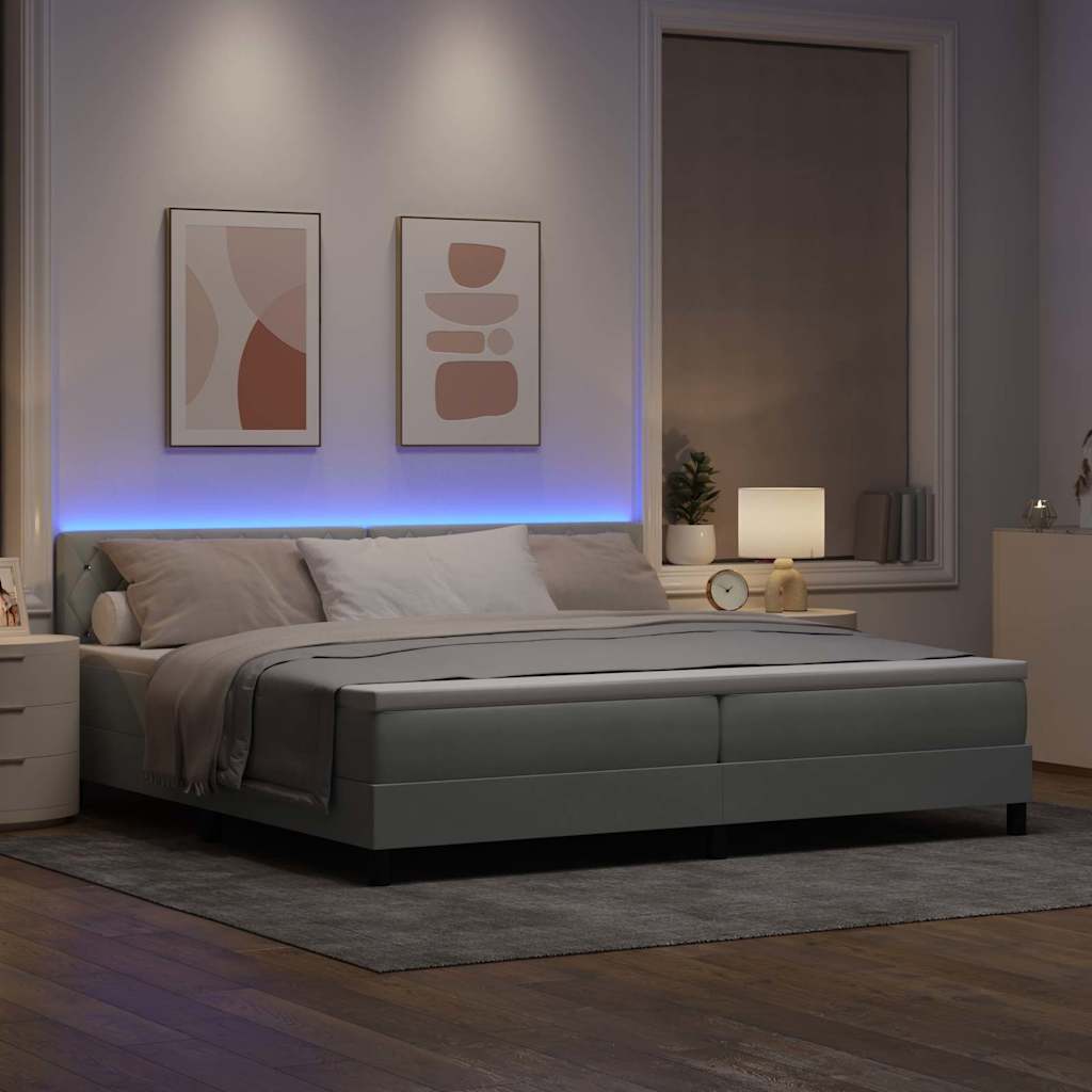 Letto a Sorgente LED Grigio chiaro 200 x 200 cm Velluto
