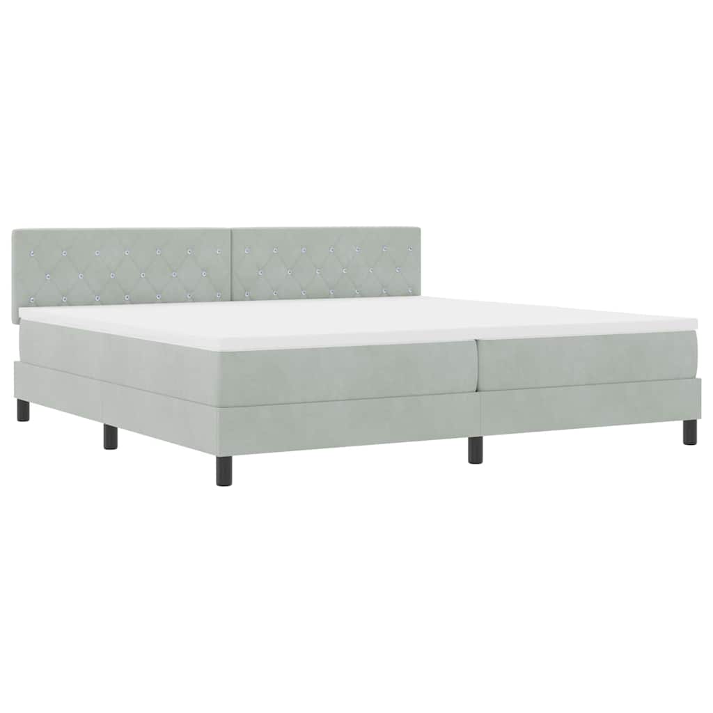 Letto a Sorgente LED Grigio chiaro 200 x 200 cm Velluto