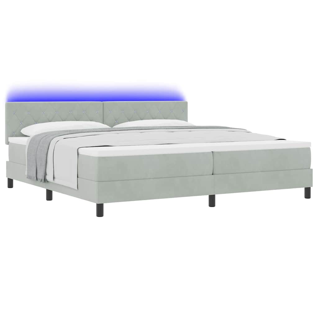 Letto a molle con testiera Grigio chiaro 200 x 200 cm Velluto