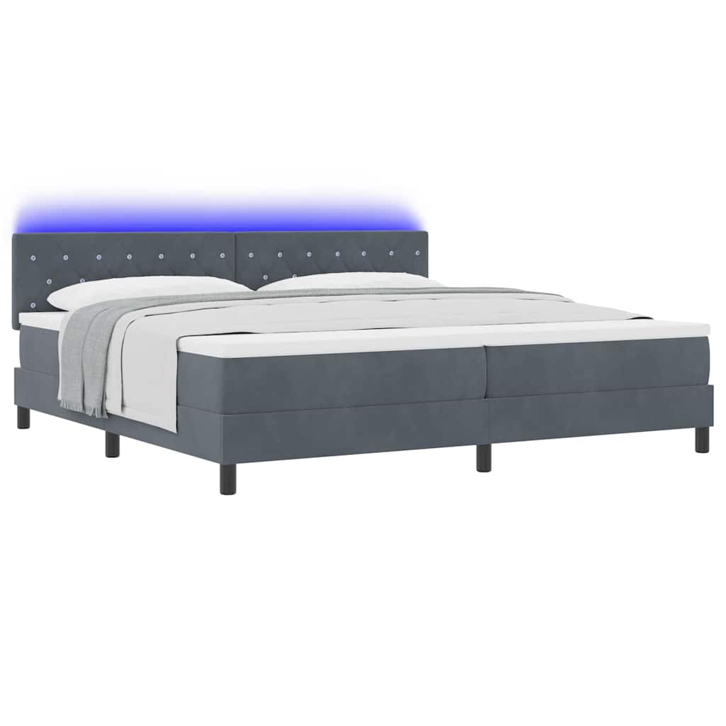Letto a Sorgente LED Grigio scuro 200 x 200 cm Velluto