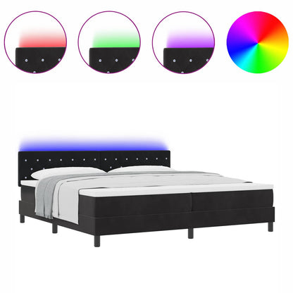 Letto a Sorgente LED con materasso Nero 200 x 200 cm Velluto