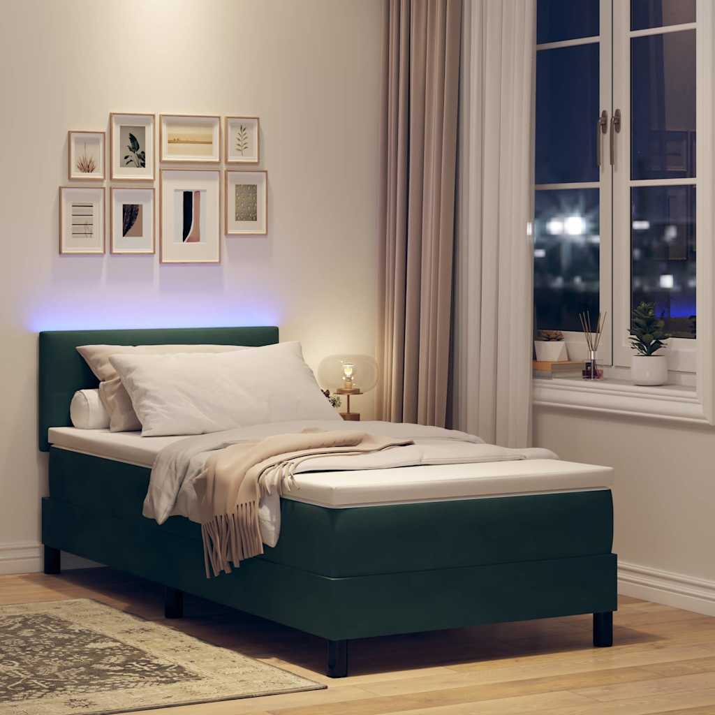 Letto a Sorgente LED Verde Scuro 90 x 190 cm Velluto | homemem39