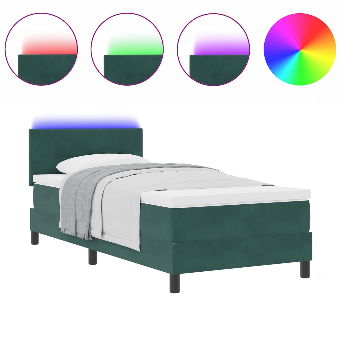 Letto a Sorgente LED Verde Scuro 90 x 190 cm Velluto