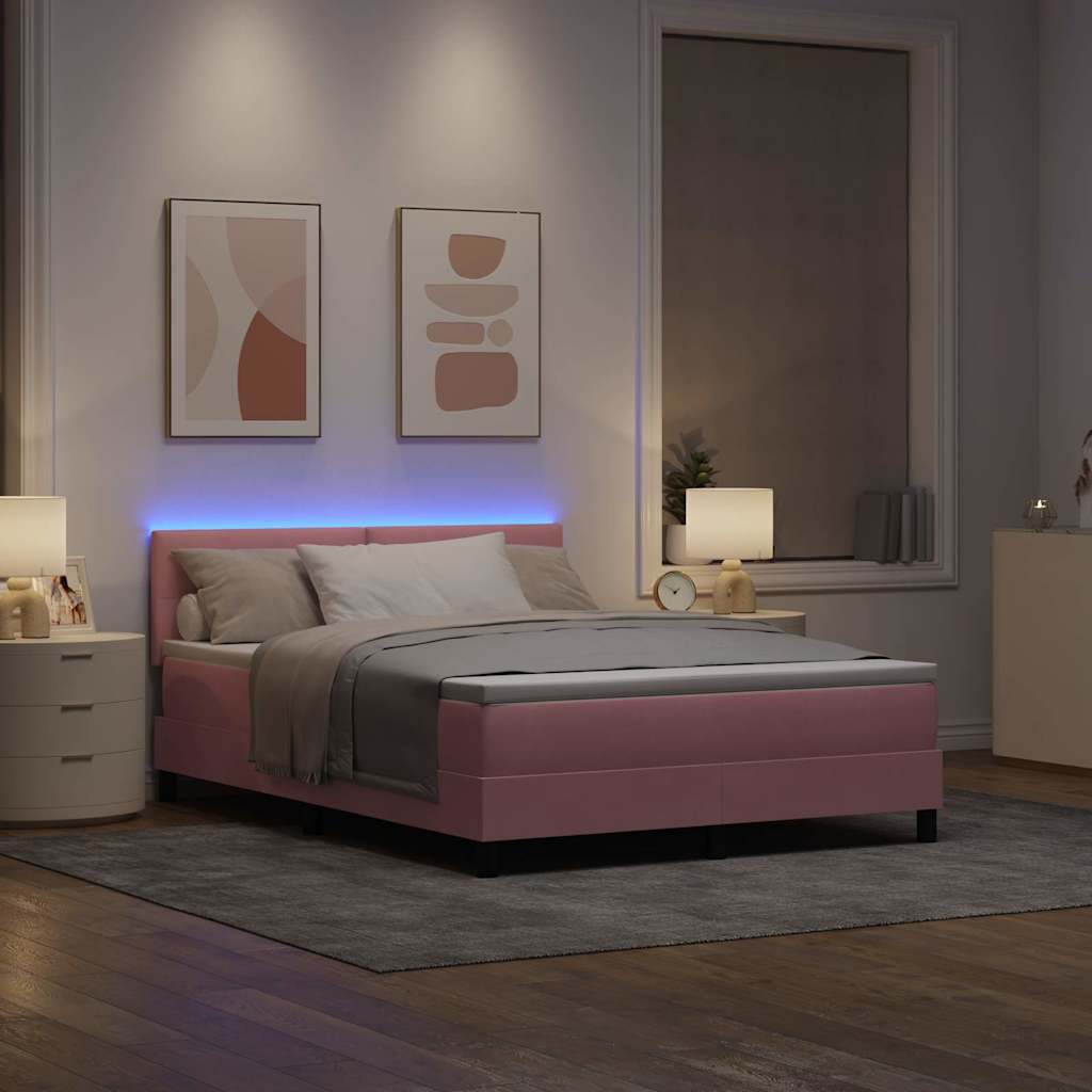 Letto a Sorgente LED con strisce LED Rosa 140 x 190 cm Velluto | homemem39