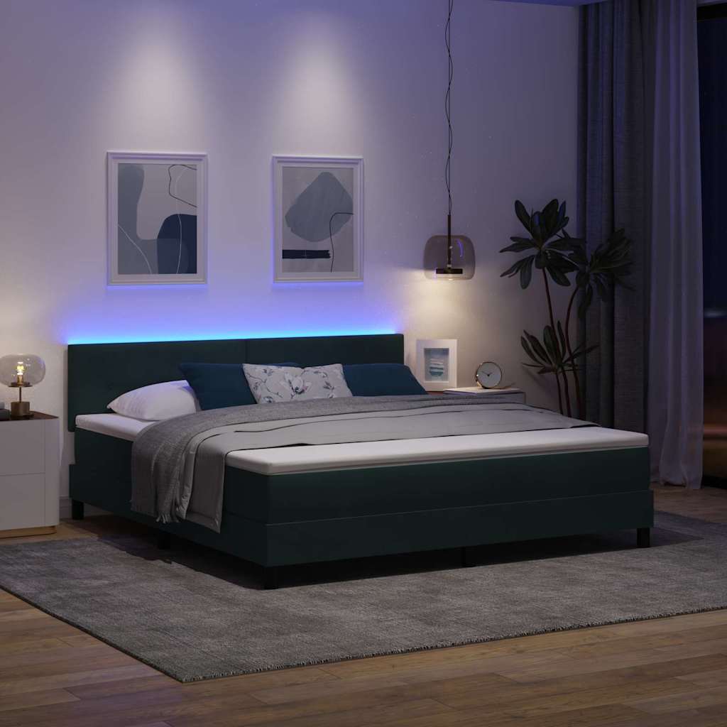 Letto a Sorgente LED con led Verde Scuro 180 x 200 cm Velluto