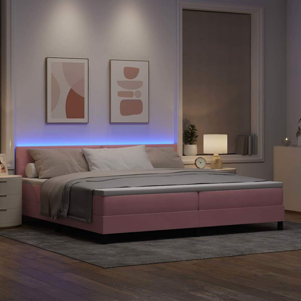 Letto a Sorgente LED con strisce LED Rosa 200 x 200 cm Velluto | homemem39