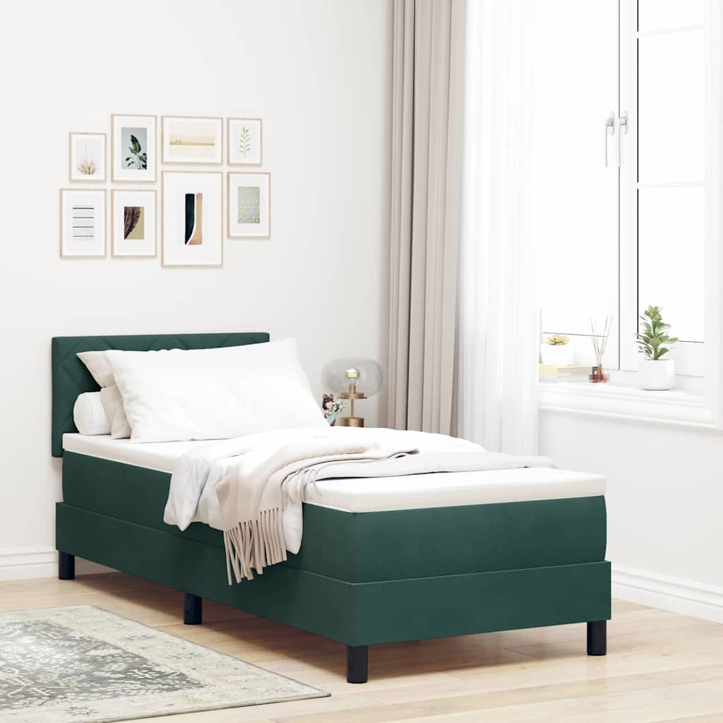 Letto a molle con testiera Verde scuro 80 x 200 cm Velluto