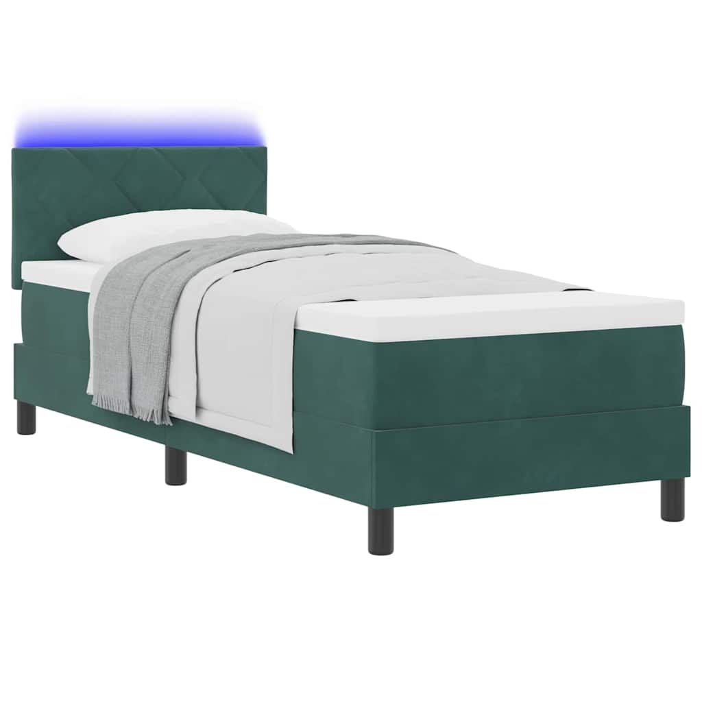 Letto a molle con testiera Verde scuro 80 x 200 cm Velluto
