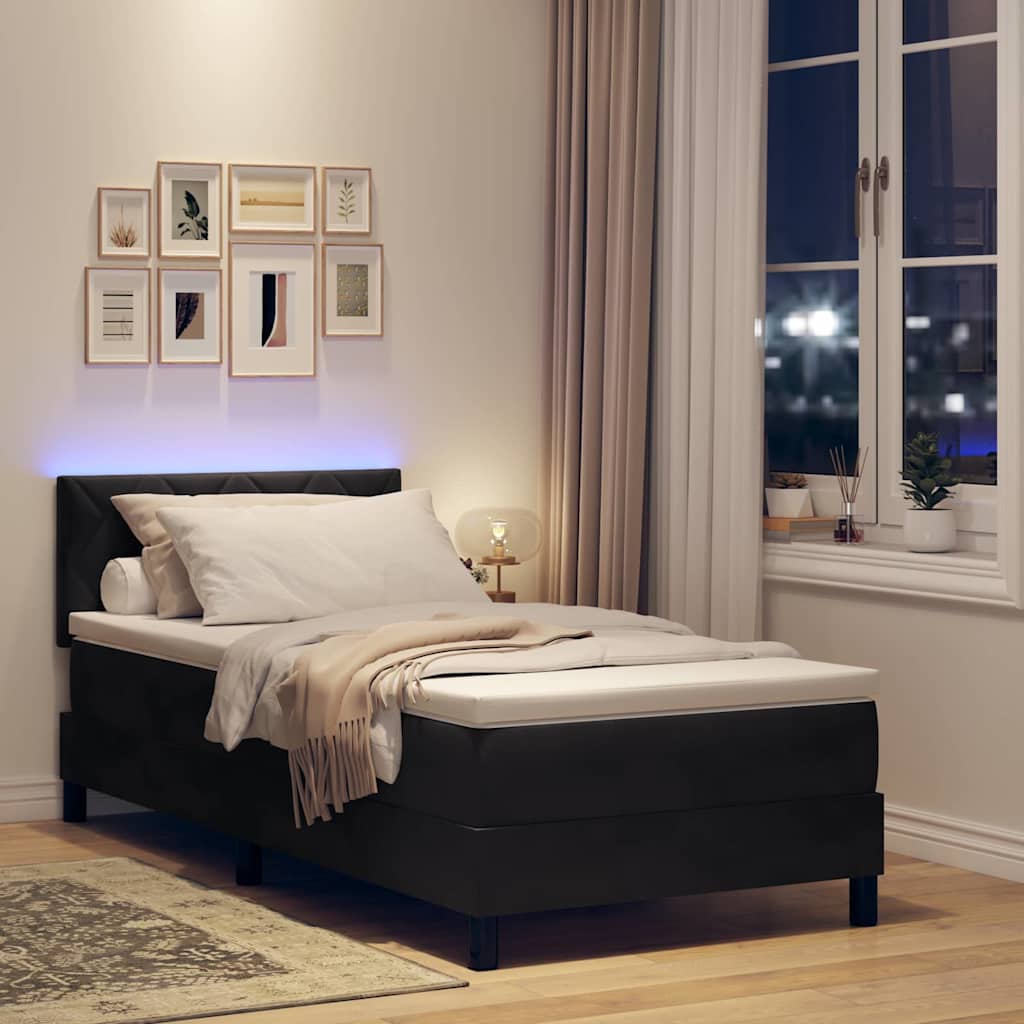 Letto a Sorgente LED con materasso Nero 90 x 200 cm Velluto | homemem39