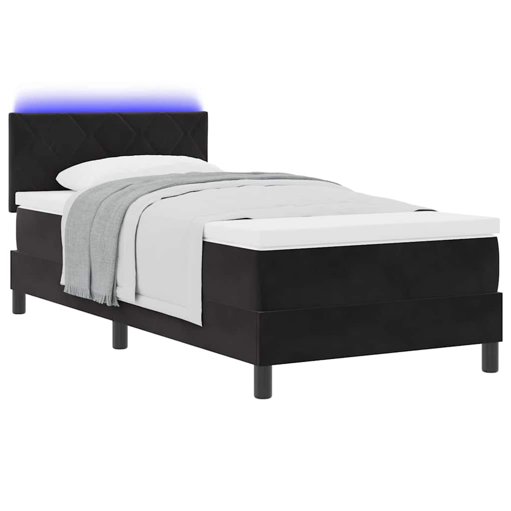 Letto a Sorgente LED con materasso Nero 90 x 200 cm Velluto | homemem39