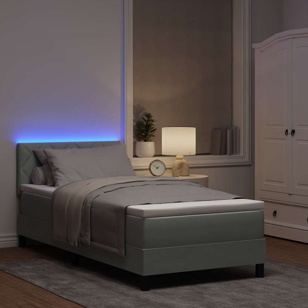 Letto a Sorgente LED Grigio chiaro 100 x 200 cm Velluto | homemem39