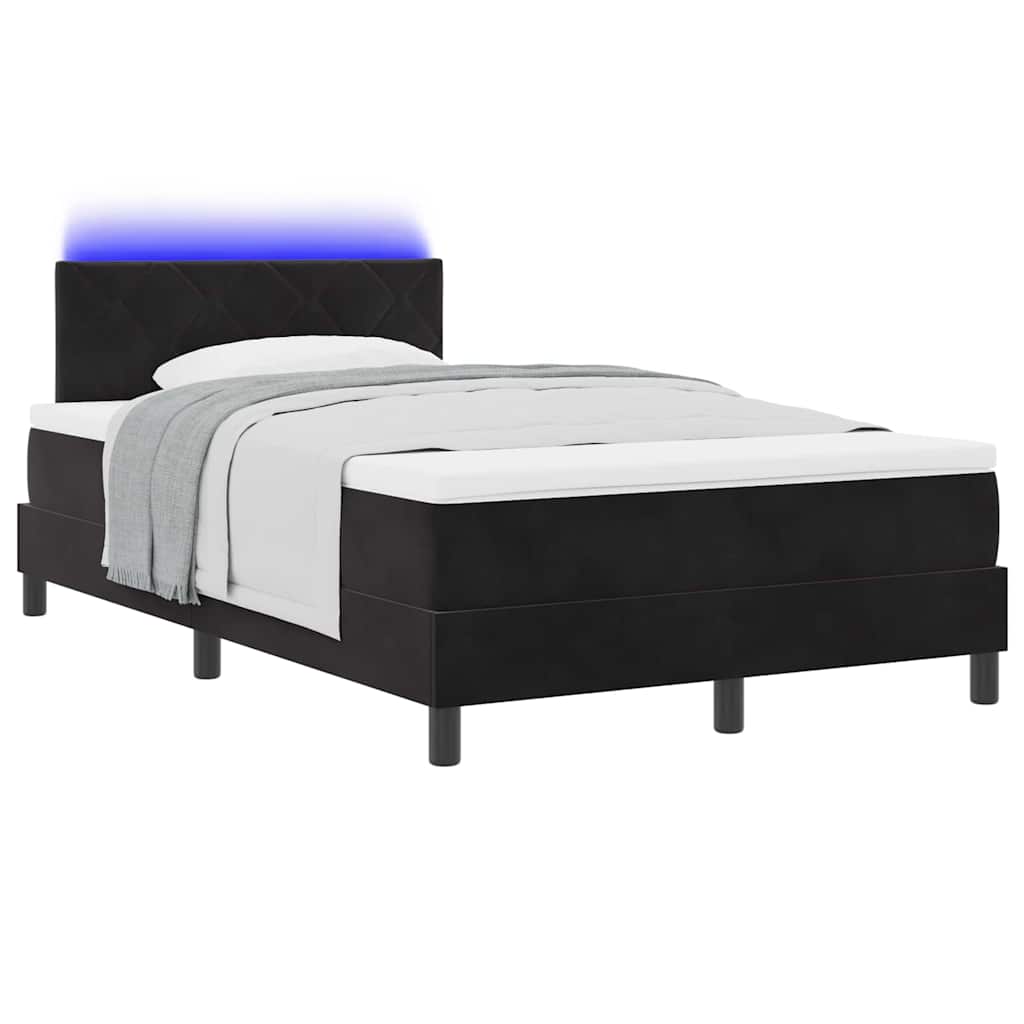 Letto a Sorgente LED con materasso Nero 120 x 190 cm Velluto