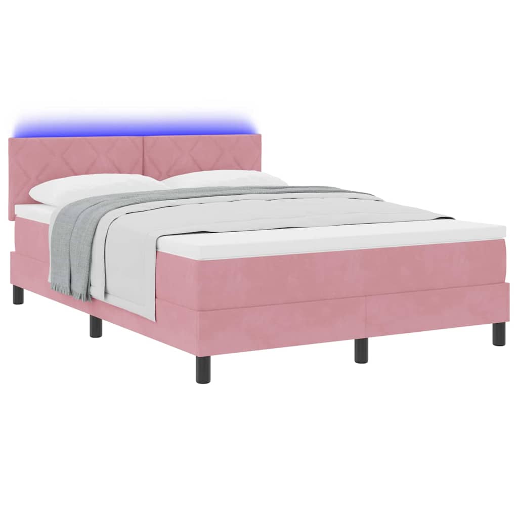 Letto a Sorgente LED con strisce LED Rosa 140 x 190 cm Velluto | homemem39