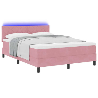 Letto a Sorgente LED con strisce LED Rosa 140 x 190 cm Velluto | homemem39