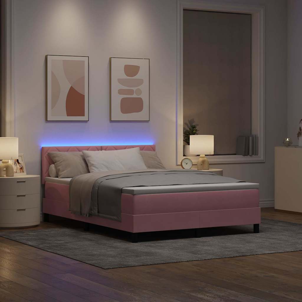 Letto a Sorgente LED con strisce LED Rosa 140 x 200 cm Velluto | homemem39