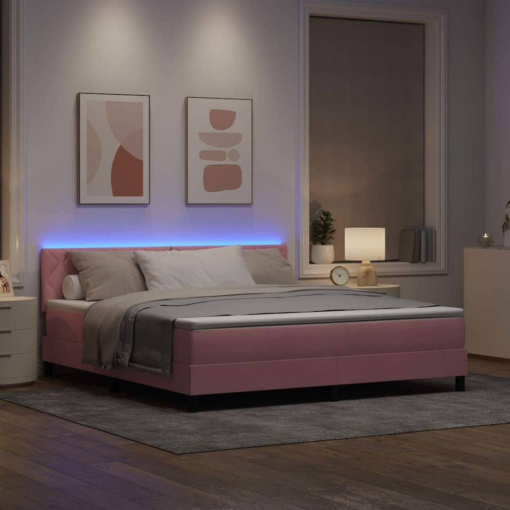 Letto a Sorgente LED con strisce LED Rosa 180 x 200 cm Velluto | homemem39