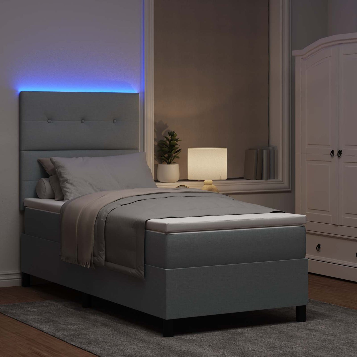 Letto a molle con strisce LED Grigio chiaro 80 x 200 cm Tessuto | homemem39