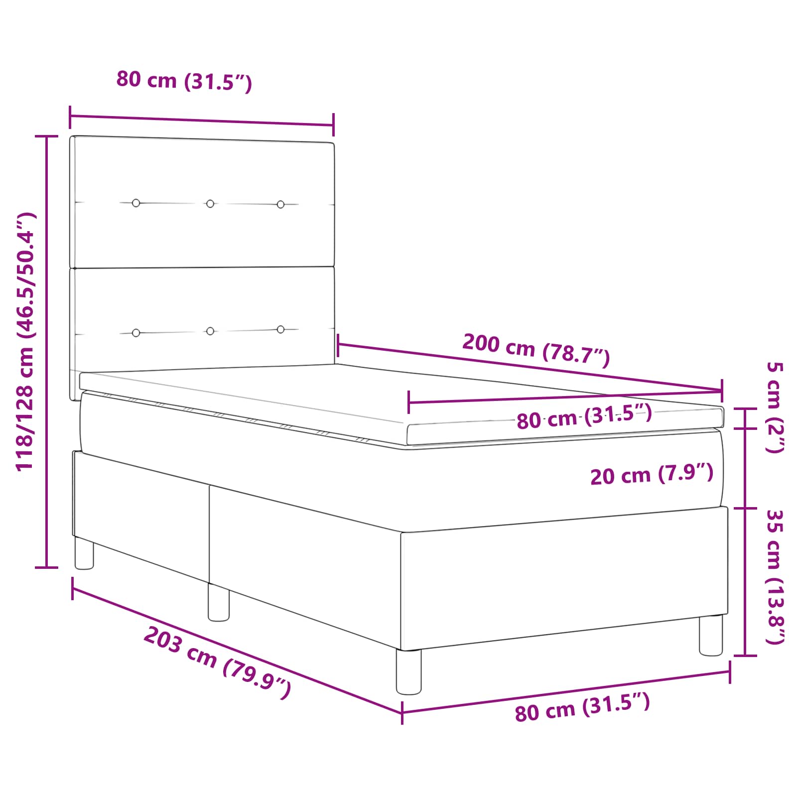 Letto a molle con strisce LED Grigio chiaro 80 x 200 cm Tessuto | homemem39