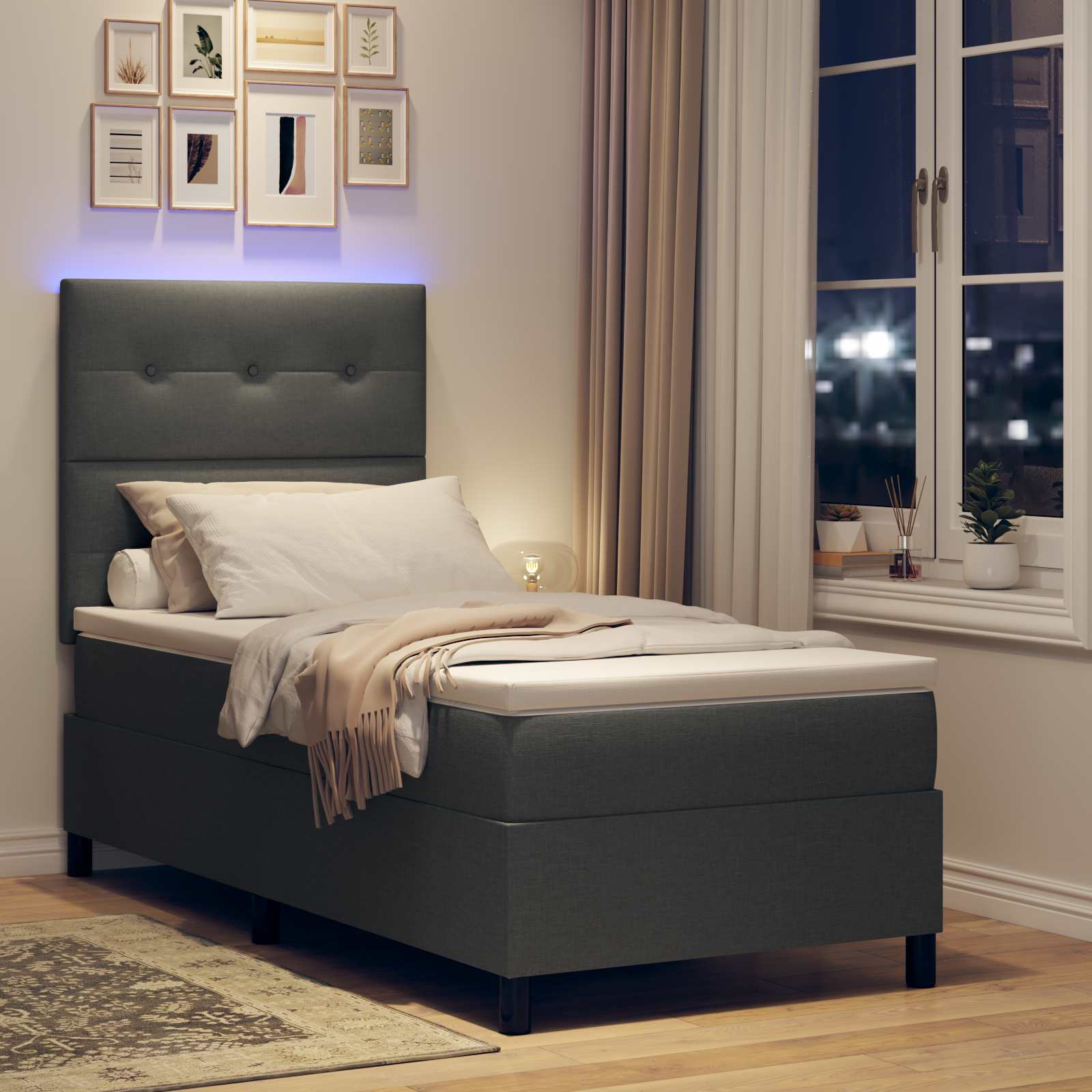 Letto a molle con strisce LED Grigio scuro 80 x 200 cm Tessuto | homemem39