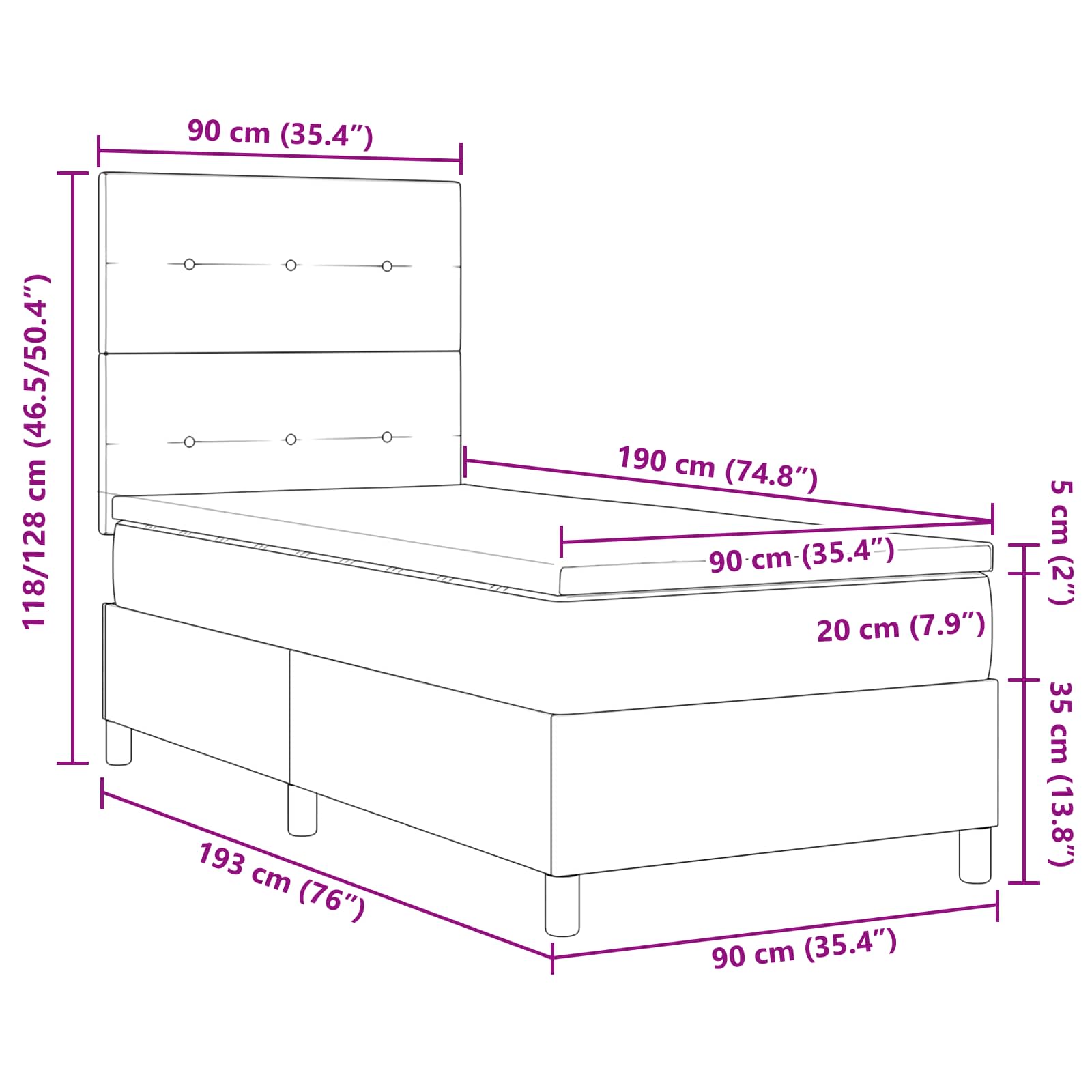 Letto a molle con strisce LED Nero 90 x 190 cm Tessuto | homemem39