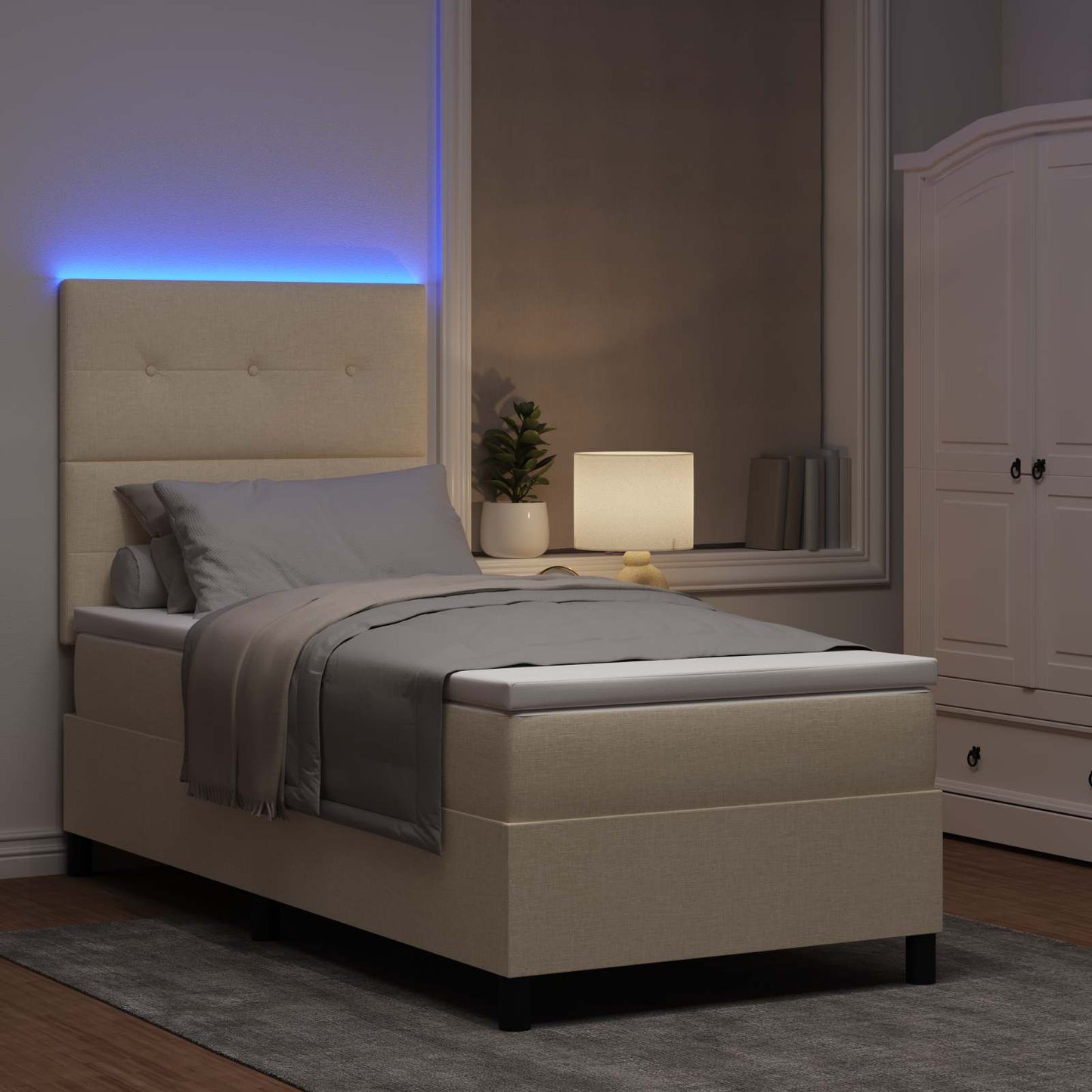 Letto a molle con strisce LED Crema 90 x 190 cm Tessuto | homemem39