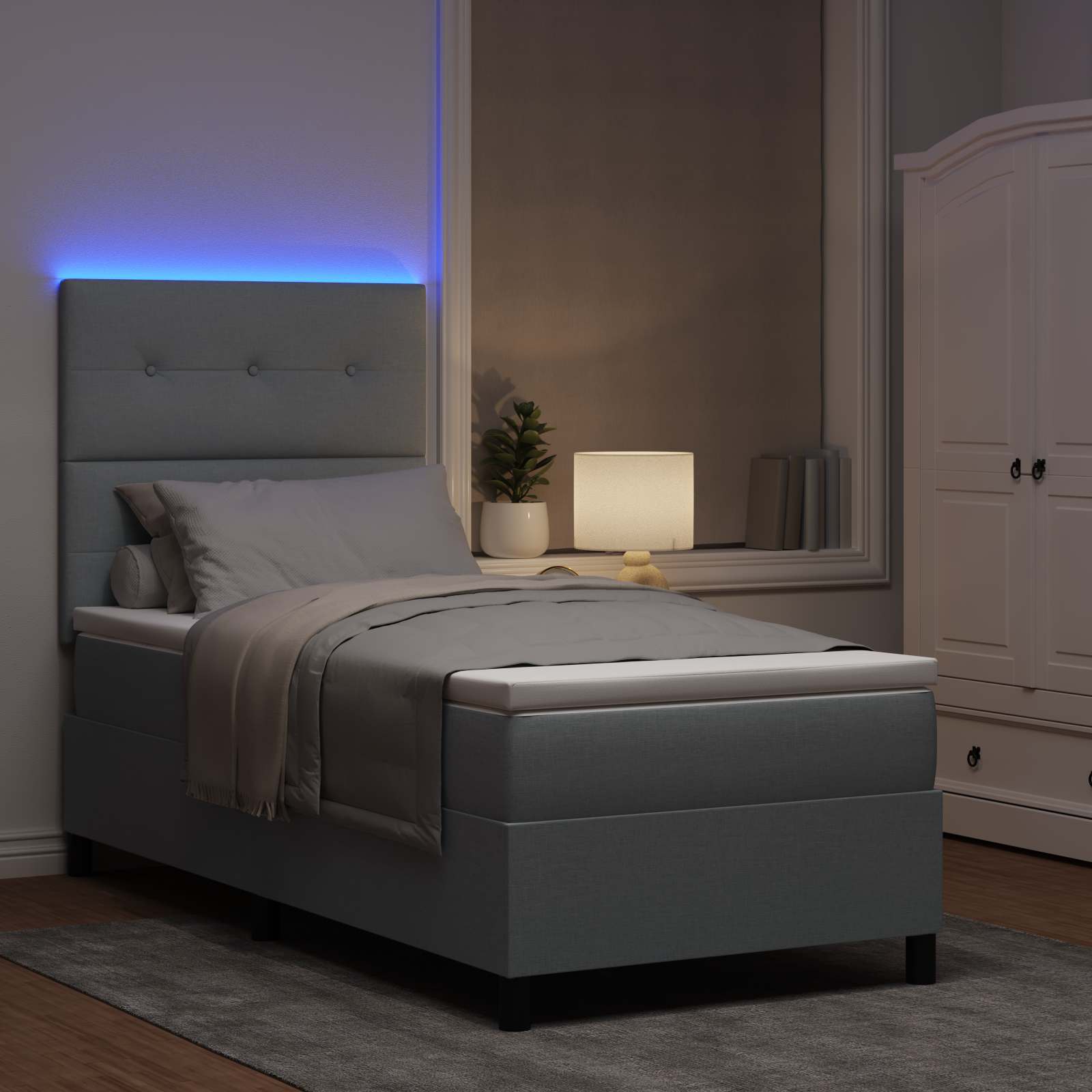 Letto a molle con strisce LED Grigio chiaro 90 x 200 cm Tessuto | homemem39